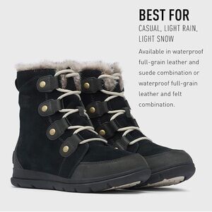 Sorel Explorer Joan Tie Up Suede Winter Boots - Black/Dark Stone